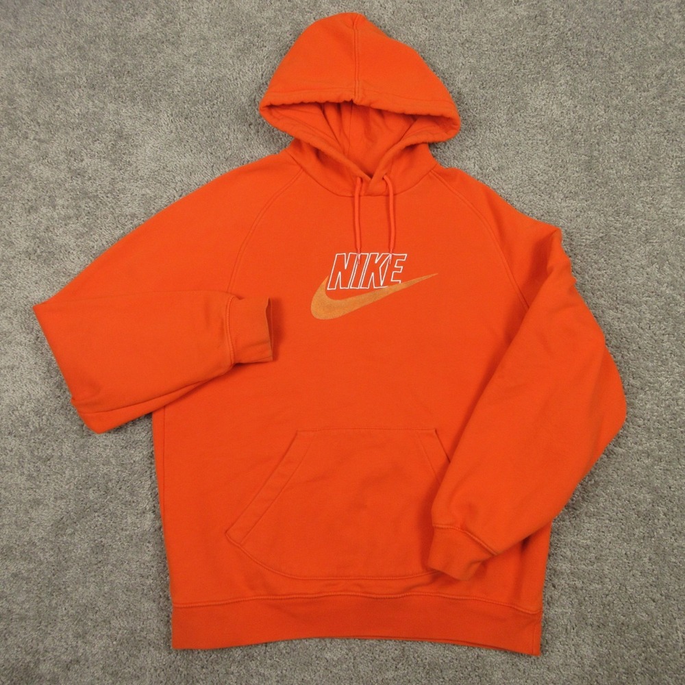 Vintage Nike Sweater Mens‎ Large Orange Pullover Hoodie Sweatshirt Gray Tag Y2K